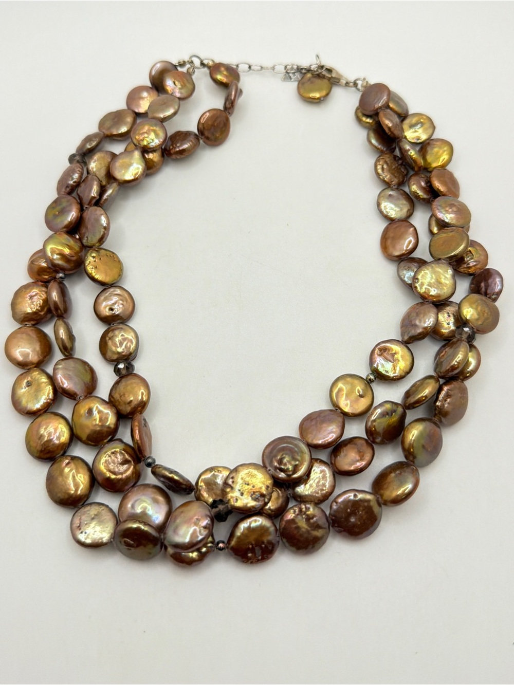 up to 17.5" Retired SILPADA N1717 Bronze-colored coin pearls, 3 strand necklace!
